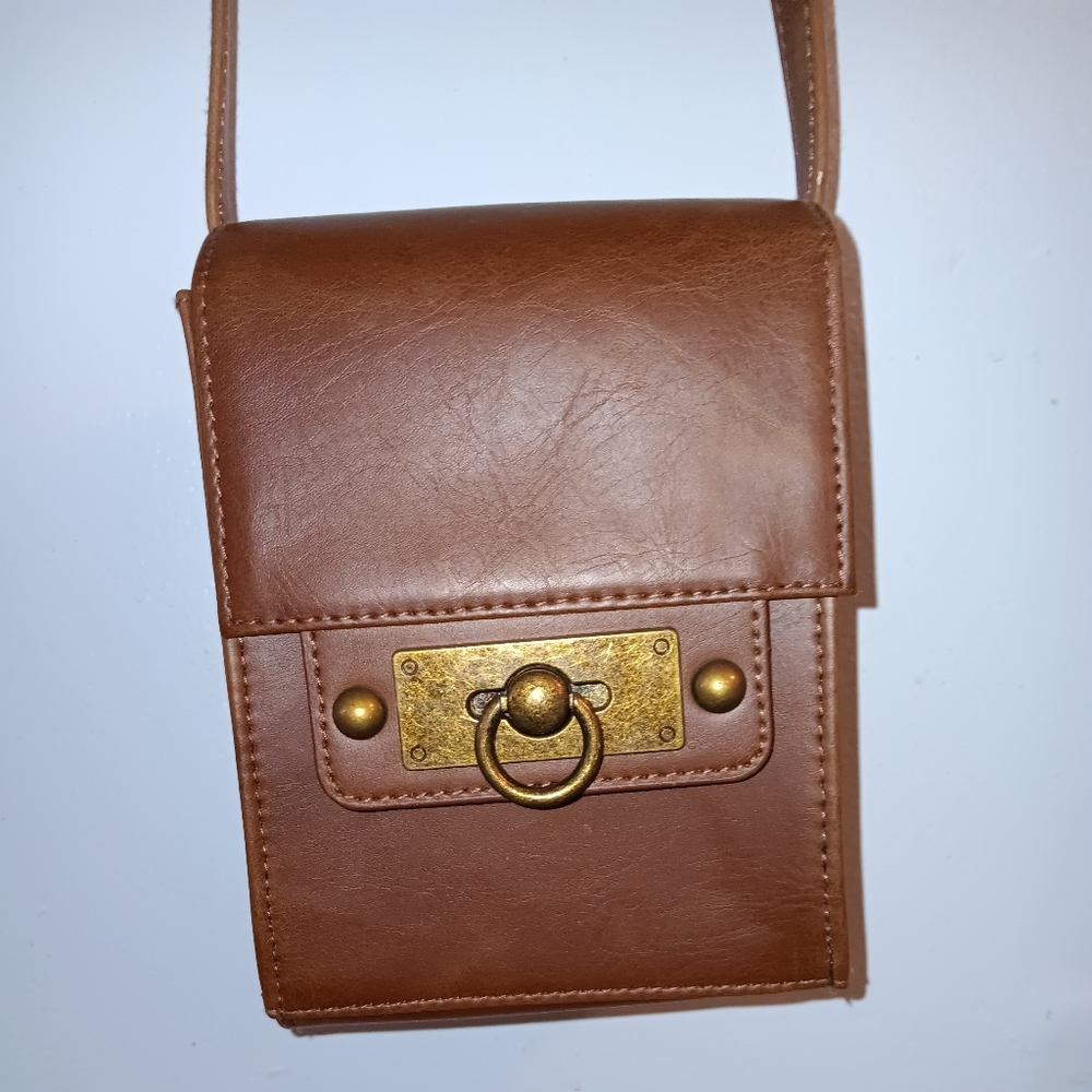 Brown Crossbody Bag Unique Rectangular Design Wit… - image 1